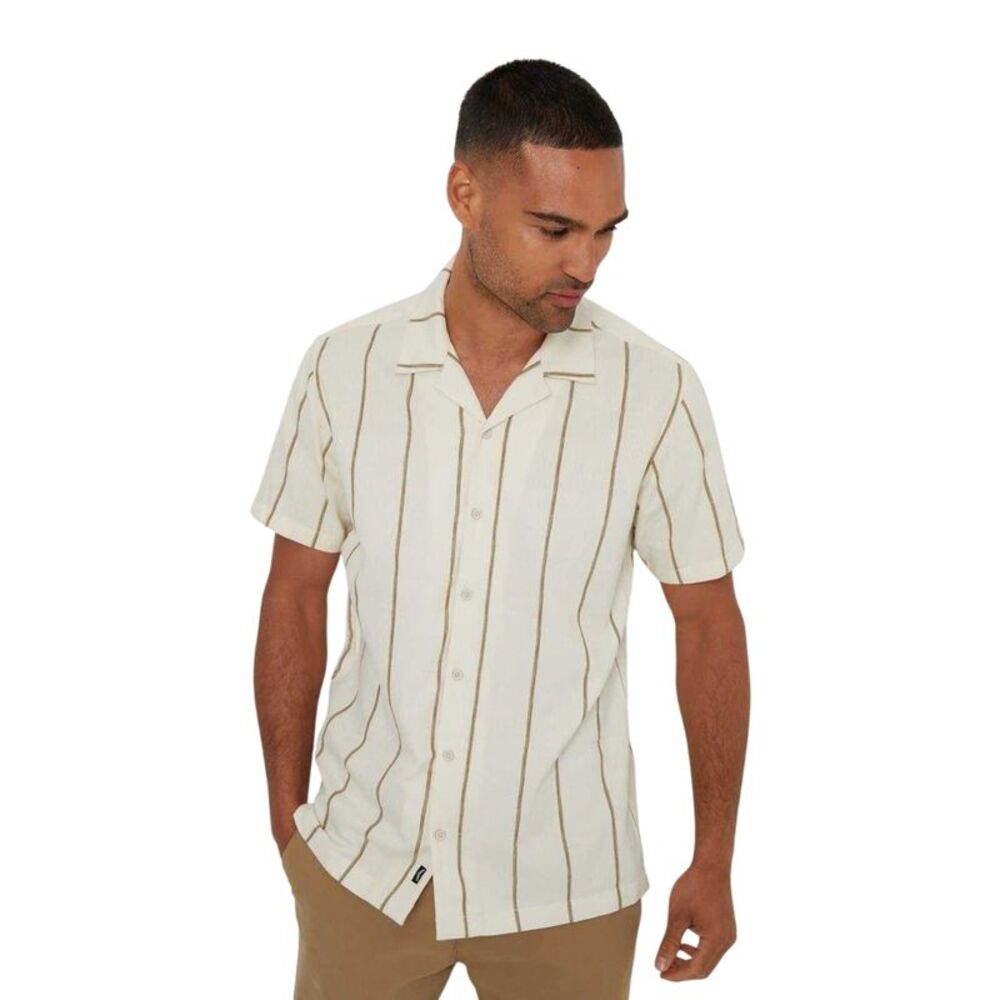 Threadbare Mens Striped Regular Shirt / Ecru